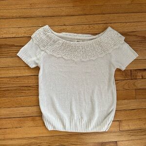 Pins & Needles Cream Open-Weave off shoulder Knit Top